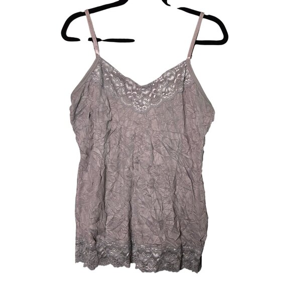 Y2K 2000s Women's Fairy Grunge Crinkle Gray Lace Trim XL Cami Tank Top - Picture 1 of 9